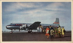 Travelers leaving United Airlines DC-6 Mainliner 300 Postcard