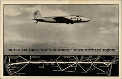 United Air Lines "3-Mile-A-Minute" Multi-Motored Boeing Aircraft Postcard Postcard