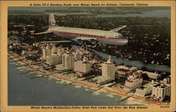 Delta DC-6 Heading North Over Miami Beach Postcard