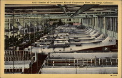 Interior of Consolidated Aircraft Corporation Plant (4545) San Diego, CA Postcard Postcard