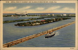 Aerial View of Causeway and Island of Biscayne Bay Miami, FL Postcard Postcard