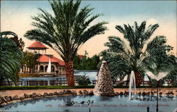 Fountain and Boat House, Westlake Park Postcard