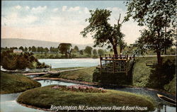 Susquehanna River & Boat House Binghamton, NY Postcard Postcard