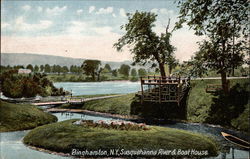 Susquehanna River & Boat House Binghamton, NY Postcard Postcard