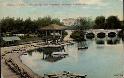 Delaware Park, Lake, Bridge and Historical Building Buffalo, NY Postcard Postcard