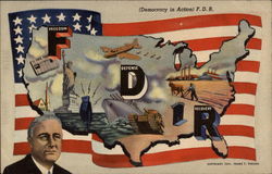 Democracy in Action F.D.R. Patriotic Postcard Postcard