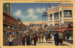 L-4 --A Daily Scene on the Pike Long Beach, CA Postcard Postcard