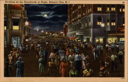 Strolling on the Boardwalk at Night Atlantic City, NJ Postcard Postcard