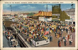 Scene of the Midway, Showing Crowd - Great Lakes Exposition Cleveland, OH Postcard Postcard