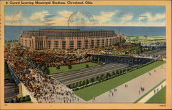 Crowd Leaving Municipal Stadium Cleveland, OH Postcard Postcard