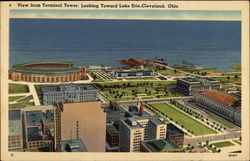 View from Terminal Tower, Looking Toward Lake Erie Cleveland, OH Postcard Postcard