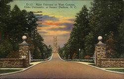 Main Entrance to West Campus, Duke University, at Sunset Durham, NC Postcard Postcard