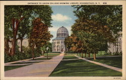 Entrance to Union College Showing Library Schenectady, NY Postcard Postcard