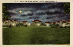 Madison College - Night Time Scene Harrisonburg, VA Postcard Postcard