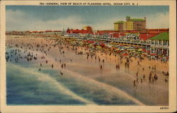 General View of Beach at Flanders Hotel Ocean City, NJ Postcard Postcard