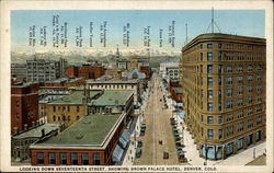 Looking Down Seventeenth Street, Showing Brown Palace Hotel Postcard