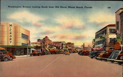 Washington Avenue Looking South from 15th Street Miami Beach, FL Postcard Postcard