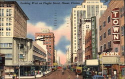 Looking West on Flagler Street Miami, FL Postcard Postcard