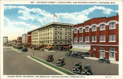 Sixteenth Street (Lincoln Way) and Business District Cheyenne, WY Postcard Postcard