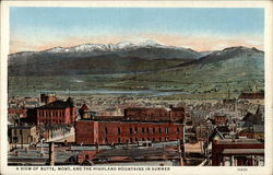 A View of Butte and the Highland Mountains in the Summer Montana Postcard Postcard