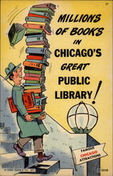 Millions of Books in Chicago's Great Public Library Postcard