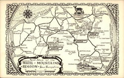 Road Map of the central White Mountains Region New Hampshire Postcard Postcard