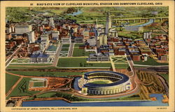 Bird's-Eye View of Cleveland Municipal Stadium and Downtown Cleveland Postcard