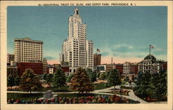 Industrial Trust Co. Bldg. and Depot Park Providence, RI Postcard Postcard