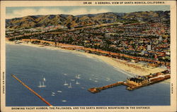 General View, Showing Yacht Harbor, The Palisades, and the Santa Monica Mountains in the Distance California Postcard Postcard