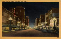 Main Street at Night Salt Lake City, UT Postcard Postcard