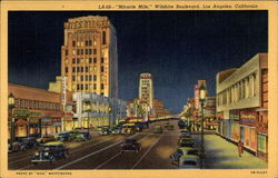 Miracle Mile, Wilshire Boulevard Los Angeles, CA Postcard Postcard