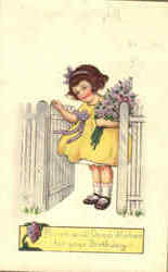 Cute Little Girl - Posies and Good Wishes for your Birthday Postcard