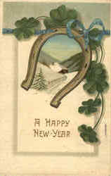 A Happy New Year Horseshoe Postcard