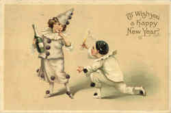 To Wish You a Happy New Year Children Clowns Postcard