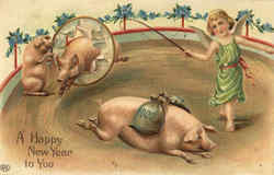 A Happy New Year - Pigs New Year's Postcard Postcard