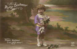 Tinted Porte-Bonheur - Little Girl Postcard