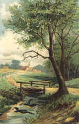 Country Scene w/Church Postcard