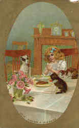 "Asking a Blessing" Girl with Pets Postcard