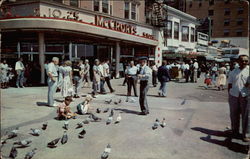 Feeding Pigeons on the Boardwalk in Atlantic City Postcard