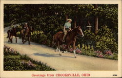 Greetings - Riding horses along path Crooksville, OH Postcard Postcard