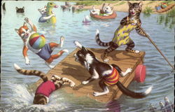 Cats Cavorting on a Raft Postcard