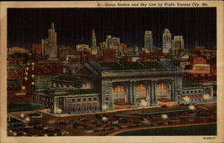 Union Station and Sky Line By Night Postcard