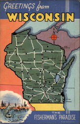 Greetings from Wisconsin Maps Postcard Postcard