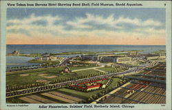 View Taken from Stevens Hotel Showing Band Shell, Field Museum, Shedd Aquarium Postcard