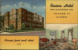 Riviera Hotel, 4900 Blackstone Ave. Chicago's finest small Hotel Illinois Postcard Postcard