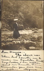 Woman standing in canon on river Boulder, CO Postcard Postcard