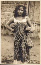 Native girl holding coconut bowl Postcard