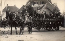 Horses pulling cart with band in parade Events Postcard Postcard