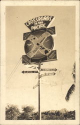 Crossroads of the pacific street sign Honolulu, HI Postcard Postcard