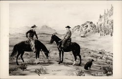 Painting of cowboys herding sheep Cowboy Western Postcard Postcard